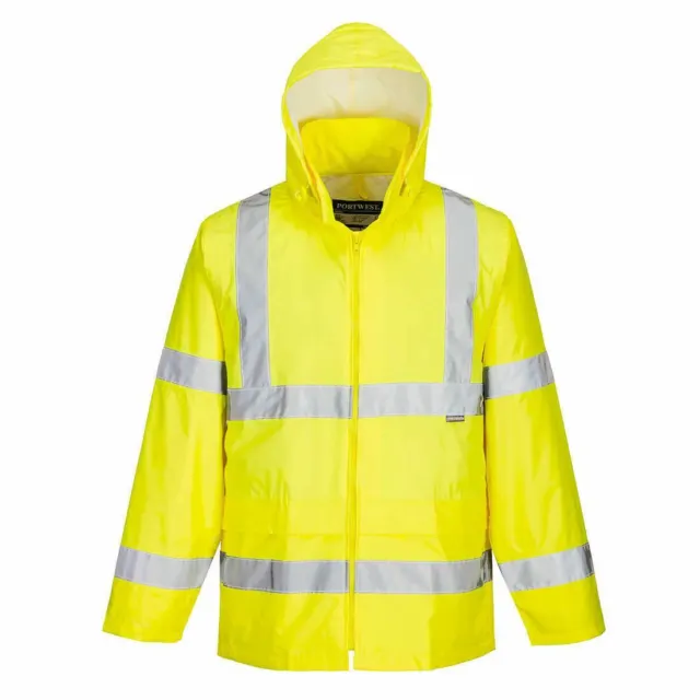 Portwes H440 Hi-Vis Rain Jacket Reflective Taped Hood Work Safety Comfy Workwear