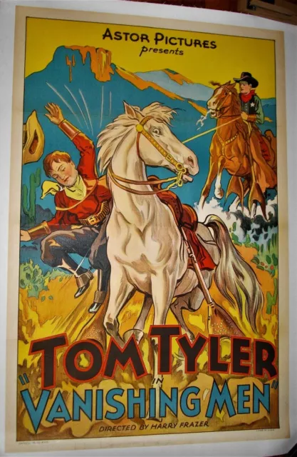 Vanishing Men- Tom Tyler. Original One Sheet (27 X 41). 1930's Western On Linen