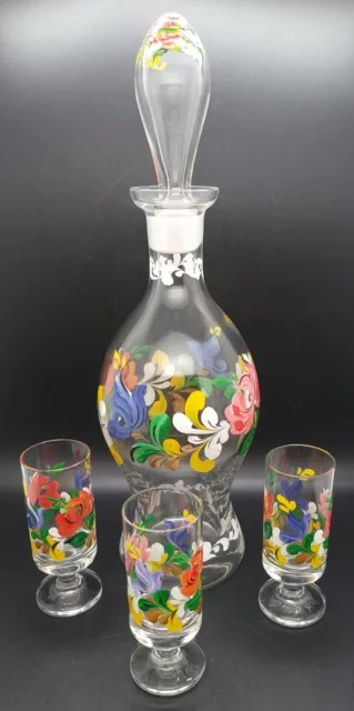 Handpainted Glass Decanter w/ Matching Glasses