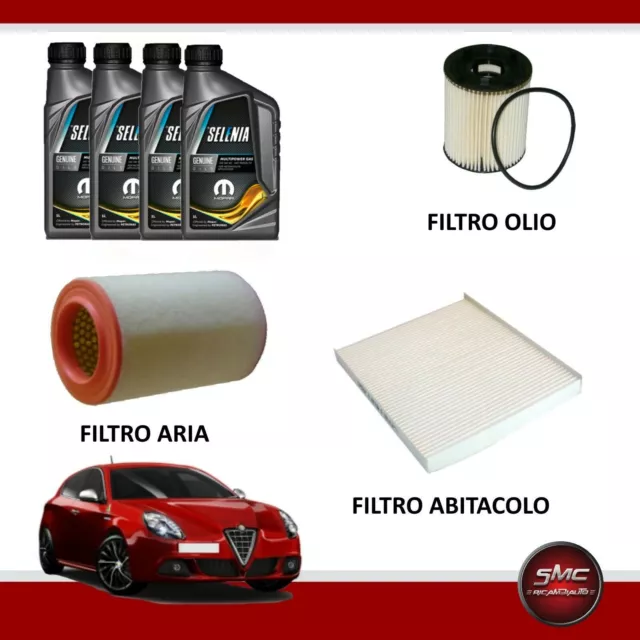 Kit Tagliando 3 Filtri + Olio Selenia  Alfa Romeo Giulietta 1.4 Gpl Gas 77 Kw