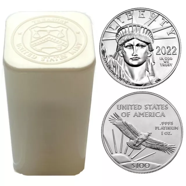 Roll of 20 - 2022 1 oz 9995 Fine Platinum American Eagle $100 Coin BU