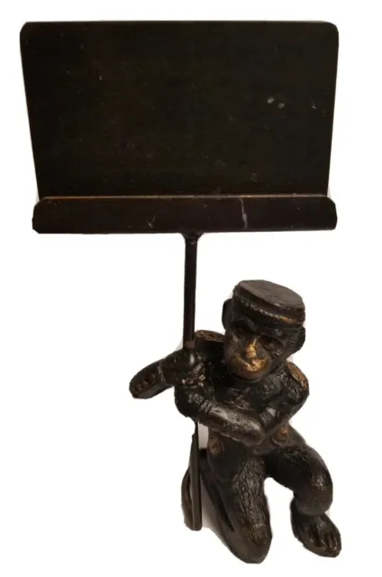 Cast Iron Bell Hop Monkey Business Card Holder Collectible Bronze-Like Finish