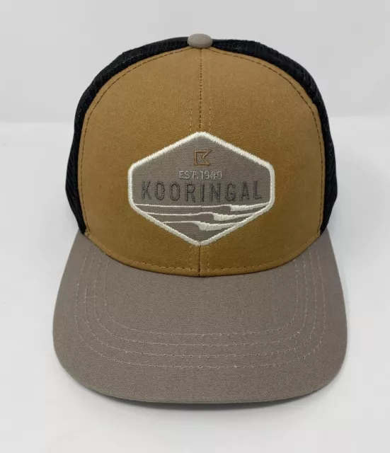 Kooringal Beige~Black Trucker Hat SnapBack Mesh Baseball Cap • Logo Patch • OSFM