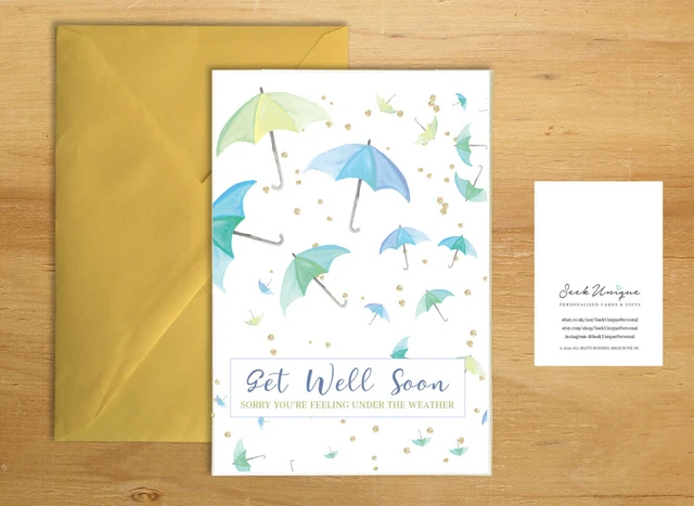 Carte De Vœux Get Well Soon Humour Chien Chat - Personnalisable - Neuf