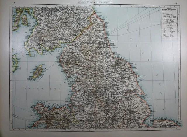 Old (XLG17x22) 1905 Time's Atlas Map ~ NORTHERN HALF of ENGLAND  ~ Free S&H