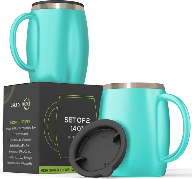 Stainless Steel Insulated Coffee Mugs Set of 2 (14Oz) Double Wall Coffee Cups wi