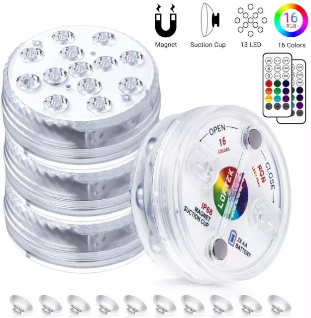 4x Poolbeleuchtung Unterwasser Licht RGB LED Magnet Wasserdichte Fernbedienung