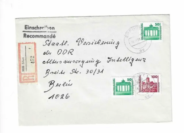 GERMANY Registered Cover sent from Erfurt to Berlin