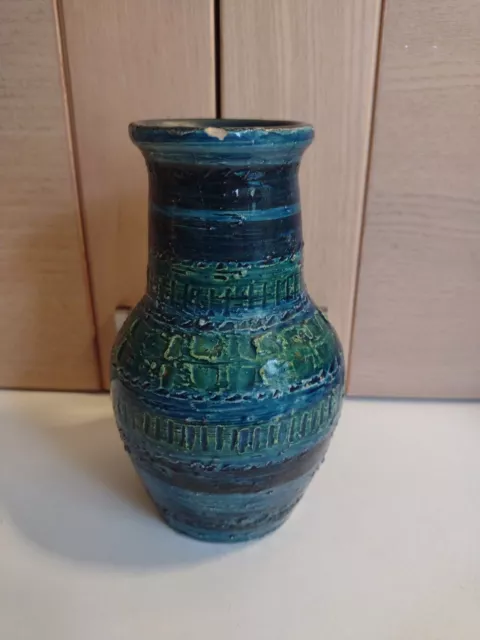 15.2 CM BITOSSI RIMINI BLUE GREEN TEXTURED VASE - ALDO LONDI ITALY 1960's 2