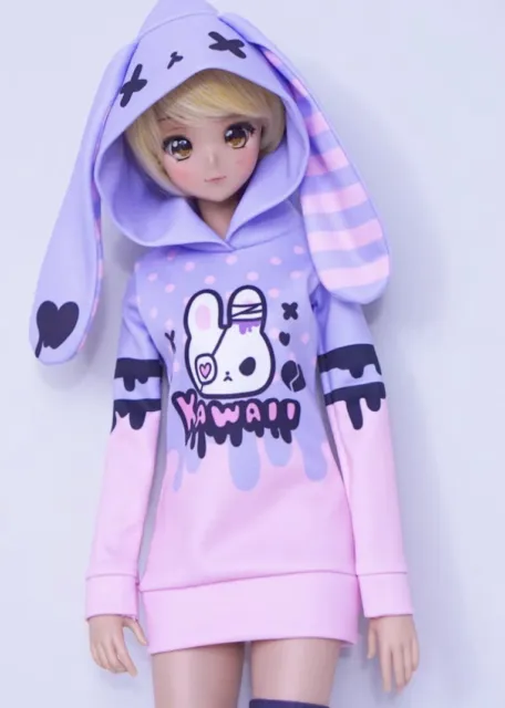Smart Doll KAWAII Tokyo Bunny Ears Pastel Gothic 1/3 BJD Hoodie Top Sweater.