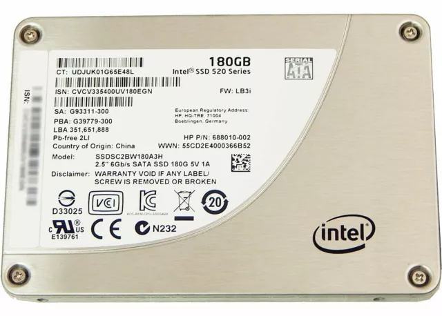 Intel SSD 520 Series 180GB Solid State Drive 2.5" SATA III 6Gb/s 7mm MLC