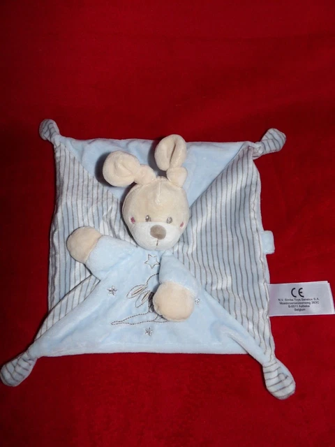 Doudou Plat Attache Tétine Lapin SIMBA TOYS NICOTOY KIABI Bleu Etoile Argent