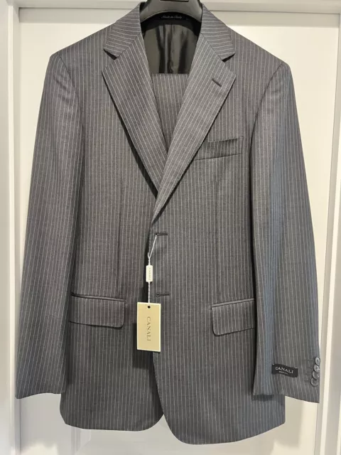 Canali Gray Pinstripe 100% Wool Suit 40R (Eu 50) NWT