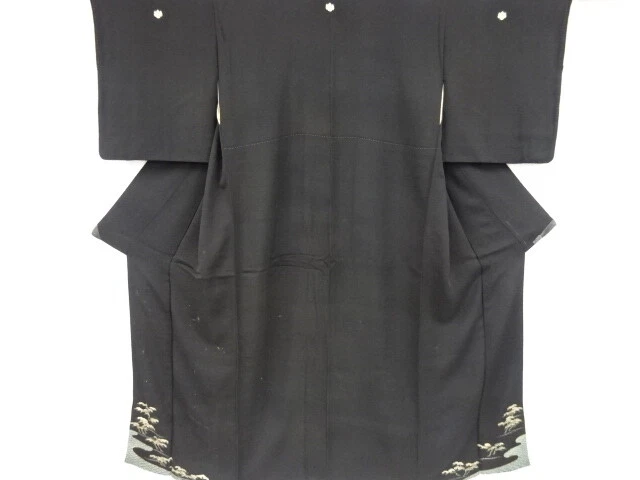 83044# Japanese Kimono / Antique Tomesode / Embroidery / Pine