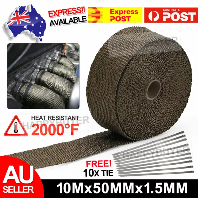 Titanium Gold Heat Exhaust Wrap Manifold 10M x 50mm W/ 10x Stainless Cable Ties