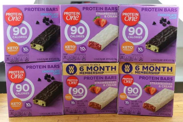 6 boxes Protein One 90 Calorie Keto Bars Strawberries and Cream + chocolate Chip