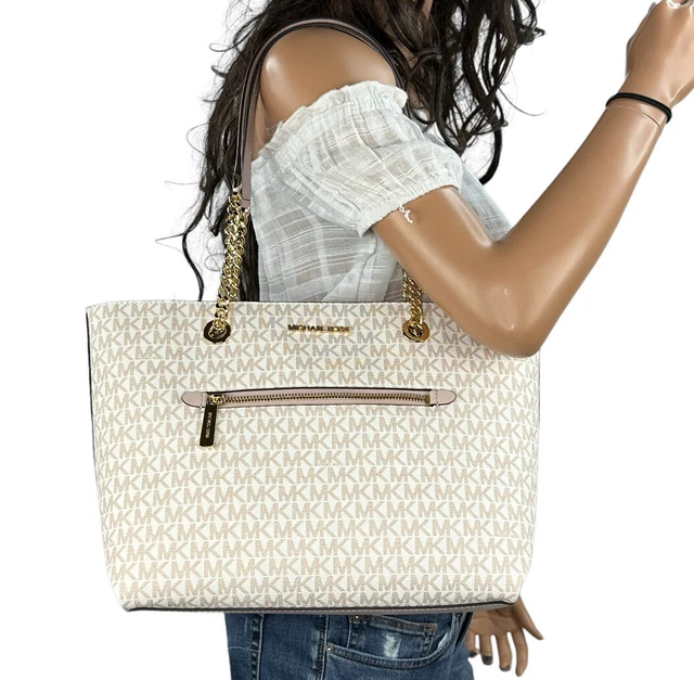 Michael Kors Jet Set Item M Chain Tote Shoulder Bag Mk Rose Gold Signature Brown