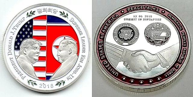 Donald Trump Kim Jong Un Silver Coin Peace SIngapore USA DPRK Old Americana Old