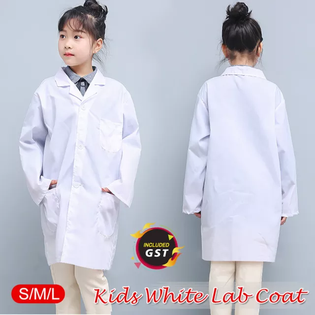 Kids Doctors White Lab Coat Scientist Childrens Fancy Dress Costume Girls Boys