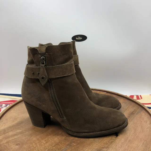 Paul Green Women Dallas Boot Brown Suede Heel Double Zip Buckle Size UK 5 US 7.5