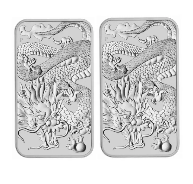 2x Perth Mint 2022 1oz Silver Rectangular Dragon Coin/Bar (Total Weight 2oz)