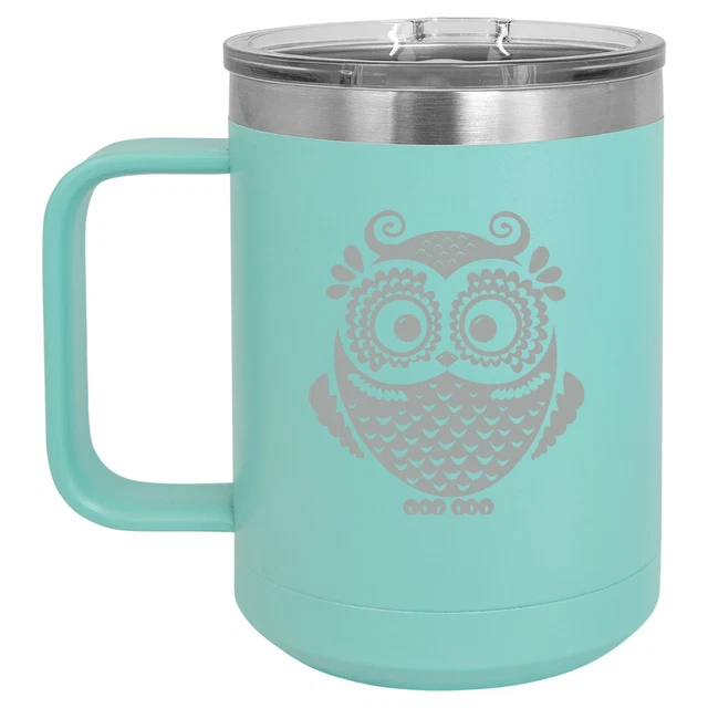 15oz Tumbler Coffee Mug Handle & Lid Travel Cup Vacuum Insulated Owl Vintage