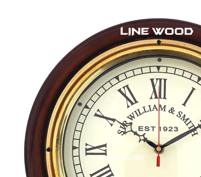 Nautical Home Decor Handmade Wooden Wall Clock Brass 16 inch Antique Style