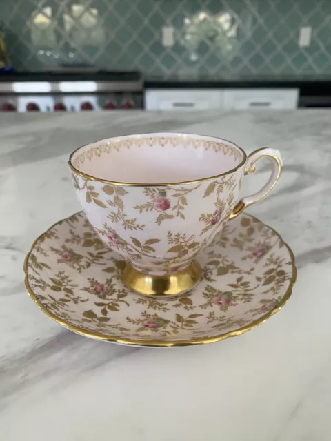 Tuscan Fine English Bone China Tea Cup & Saucer Pink Gold Floral