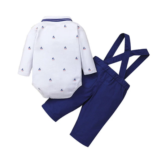 Neugeborenes Baby Jungen Kleidung Print Kragen Trainingsanzug Trägerhosen Outfit 11
