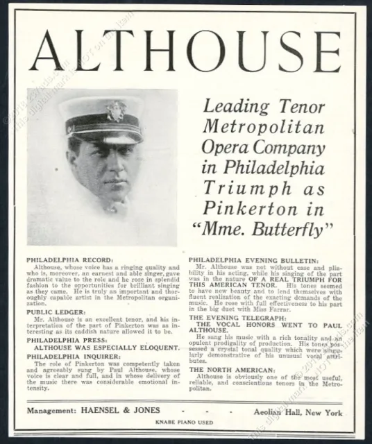 1918 Paul Althouse photo opera singing recital booking vintage trade print ad