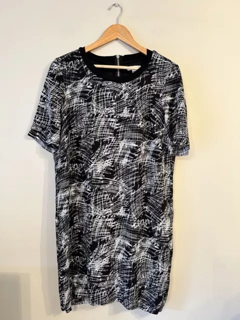 WHISTLES Black White Scribble Print Shift Dress UK 12 Lined Relaxed Worn Once