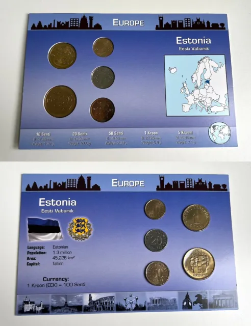 Münzen Satz ESTONIA ESTLAND Eesti Währungen EU Europa Europe Kroon Senti Blister