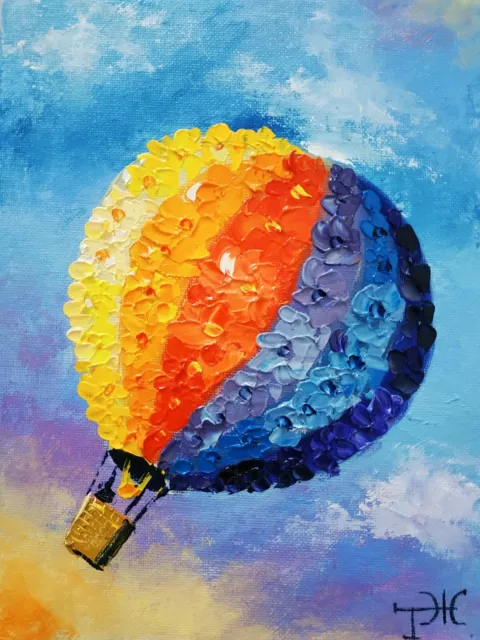 Hot Air Balloon Painting Original Art Sky Art Flight Wall Art Impasto Painting