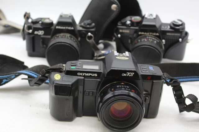 C x3 Vintage SLR Film Cameras Inc. Praktica BX20, Olympus OM 707 etc