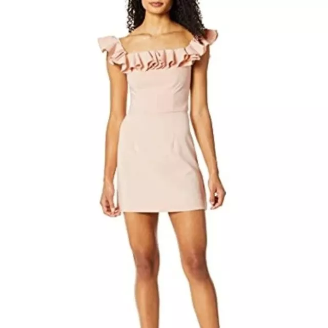 NWT French Connection Whisper Light Off the Shoulder Ruffle Pink Mini Dress 10
