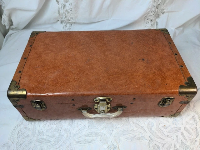 Beautiful Brown Metallic Vintage Antique Travel Decor Suitcase by Worcester T&S