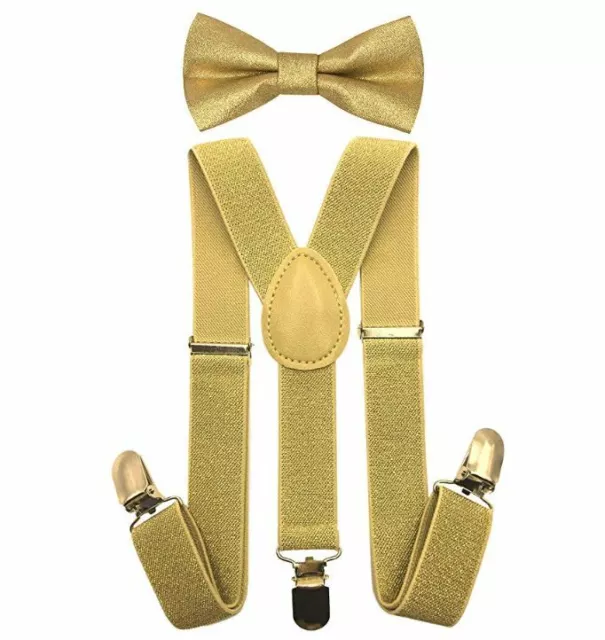 Metallic Gold toddler bow tie and suspenders set for baby, 5 to 6 years old boy