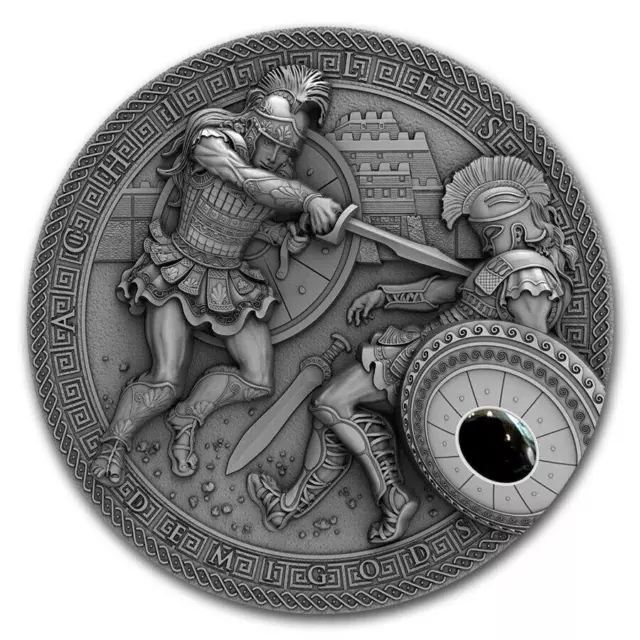 2017 Niue $2 - Demigods - Achilles with Hematite 2oz Silver Coin