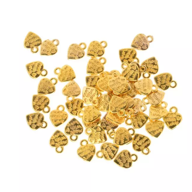 50x Antike Bronze Herz DIY Charme Schmuck Erkenntnisse Anhänger Perlen Gold