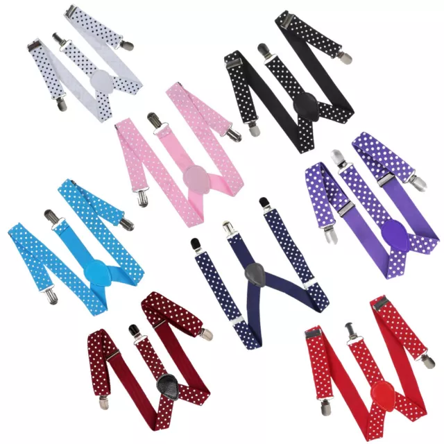 Polka Dot Adjustable Suspenders for Men and Women with Strong Heavy Duty Clip-on