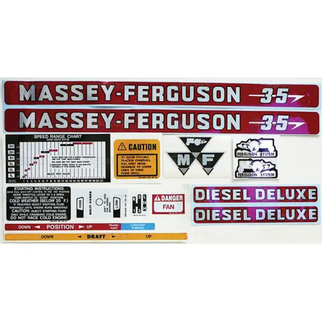 Complete Deluxe Decal Set Fits Massey Ferguson Tractor 35 Diesel MF Tractors