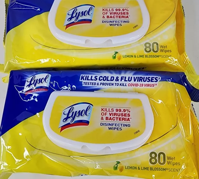 3 Pack Lysol Disinfecting Wipes with Lemon and Lime Blossom Scent 80 Wipes Each
