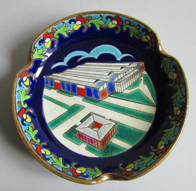 Emaux de Longwy. Cendrier, vide poche décor polychrome Pinchart-Deny, XXe