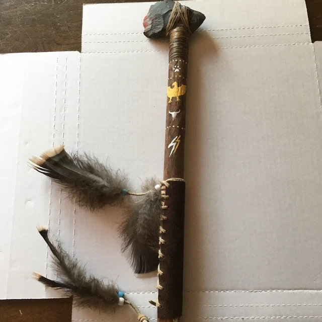 Tomahawk Decorative Handmade Weapon Wood Rock Feathers Leather Hand Painted