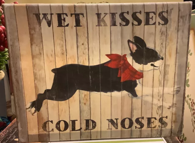 Boston Terrier/Dog~Canvas~”Wet Kisses Cold Noses”~8x10~Excellent~FREE SHIPPING~