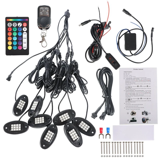 8 PCS RGB LED Rock Light Underglow Lamp Offroad Truck ATV Remote Control