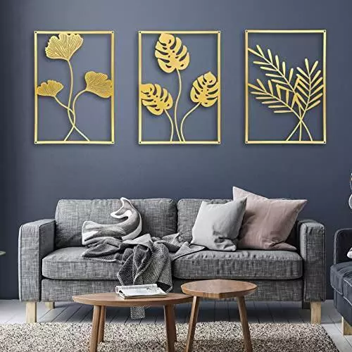 Gold Metal Wall Art Decor for Living Room Monstera Leaves Wall Home Decor