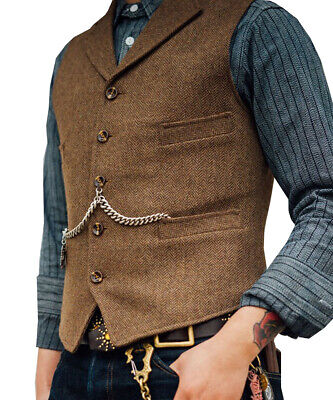 Neu Herren Weste Tweed Plain Anzug Herringbone Vintage Notch lapel Wolle S-3XL++
