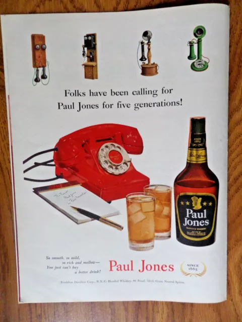 1951 Paul Jones Whiskey Ad  Five Generations Telephones Phones Theme