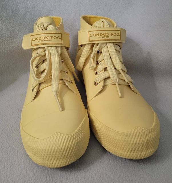 New London Fog Womens Buckie Rain Boots Size 6 Yellow Low Rubber Shoes Tie